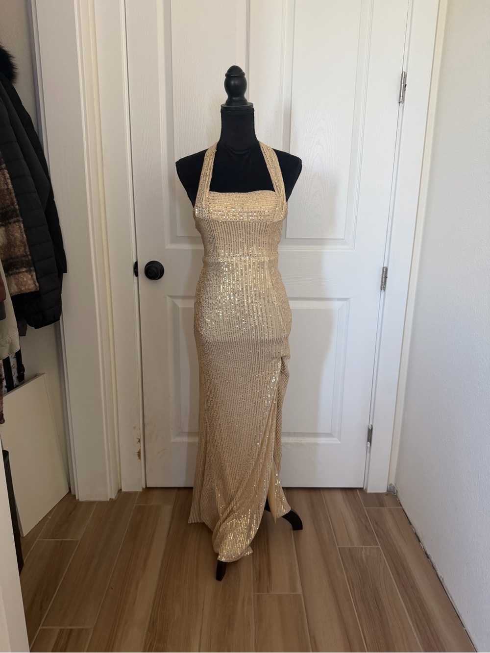 Gold Sequin Halter Bodycon Dress